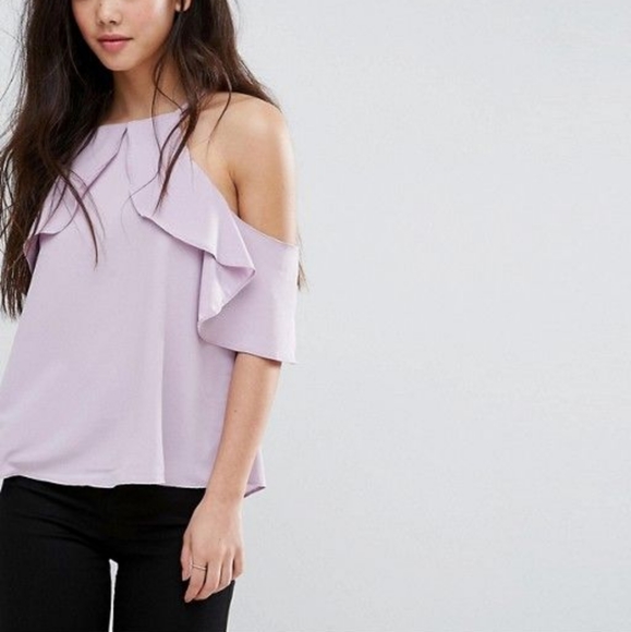 New Look Petite High Neck Ruffle Sleeve Cold Shoulder Top - Picture 2 of 9